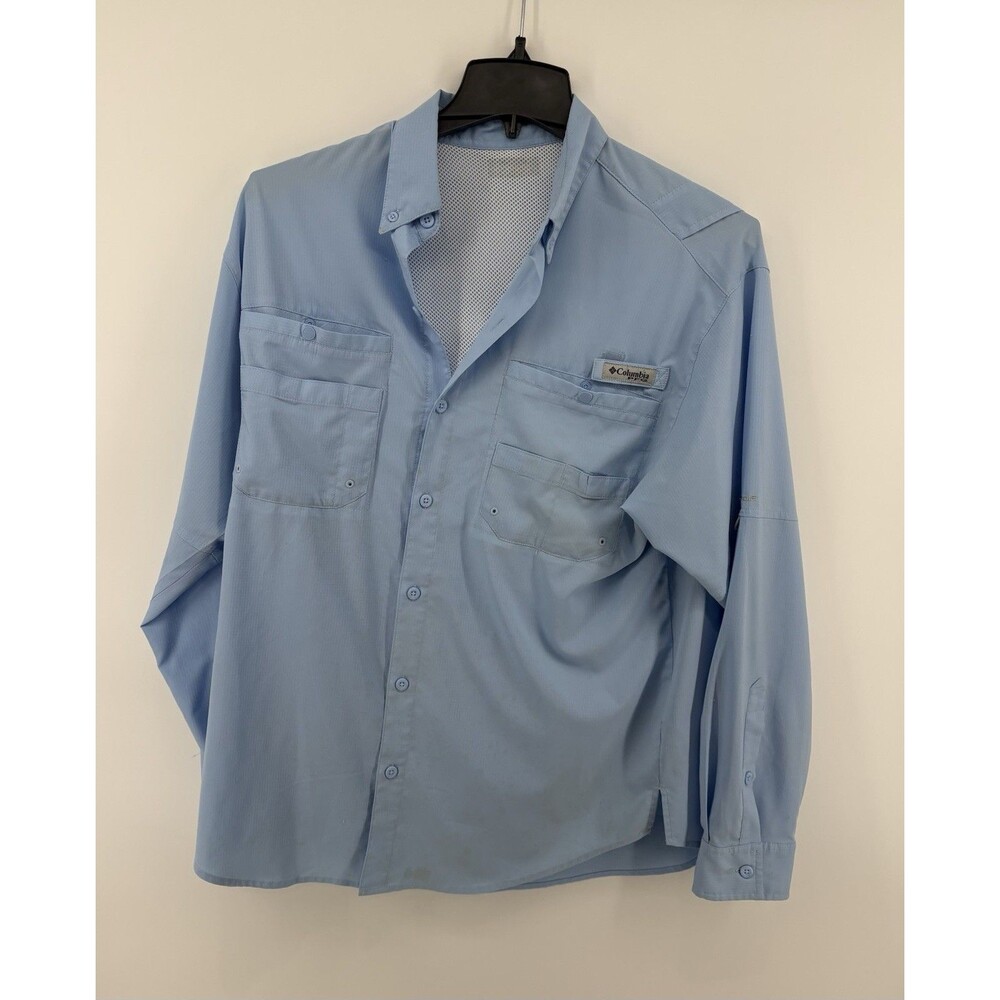 Columbia Men’s PFG Tamiami Blue Long Sleeve Shirt Size Large Pockets Light